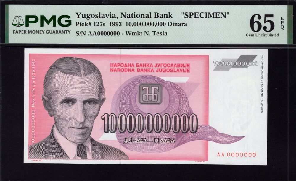 Yugoslavia - 10.000.000.000 Dinara 1993 - Pick # 127s - PMG 65 EPQ