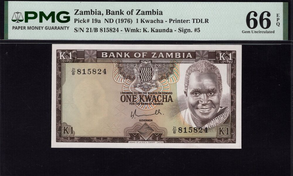 Zambia - 1 Kwacha 1976 - Pick # 19a - PMG 66 EPQ