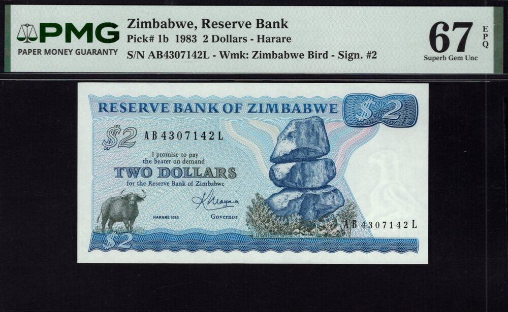 Zimbabwe - 2 Dollars 1983 - Pick # 1b - PMG 67 EPQ