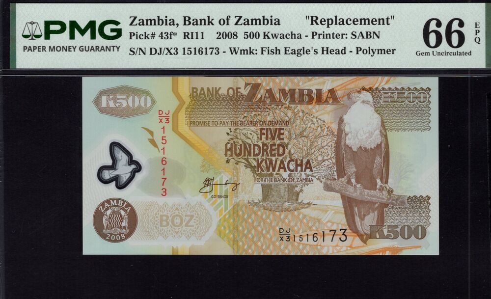 Zambia - 500 Kwacha 2008 - Pick # 43f* - PMG 66 EPQ