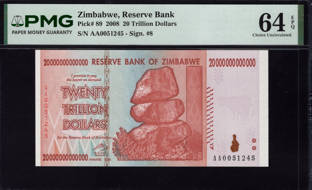Zimbabwe - 20 Trillion Dollars 2008 - Pick # 89 - PMG 64 EPQ