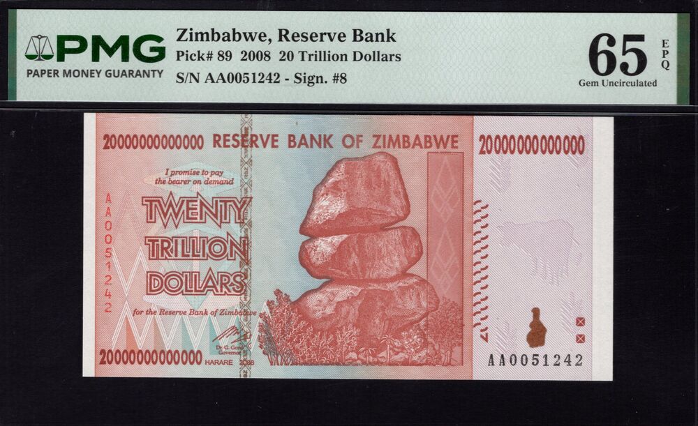 Zimbabwe - 20 Trillion Dollars 2008 - Pick # 89 - PMG 65 EPQ