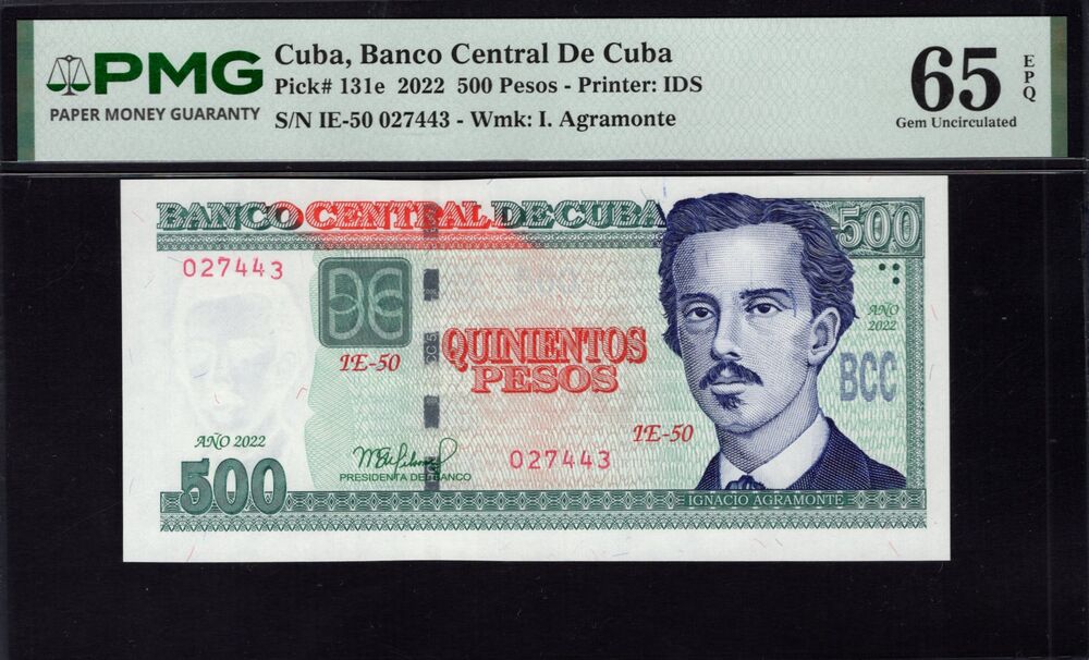 Cuba - 500 Pesos 2022 - Pick # 131e - PMG 65 EPQ