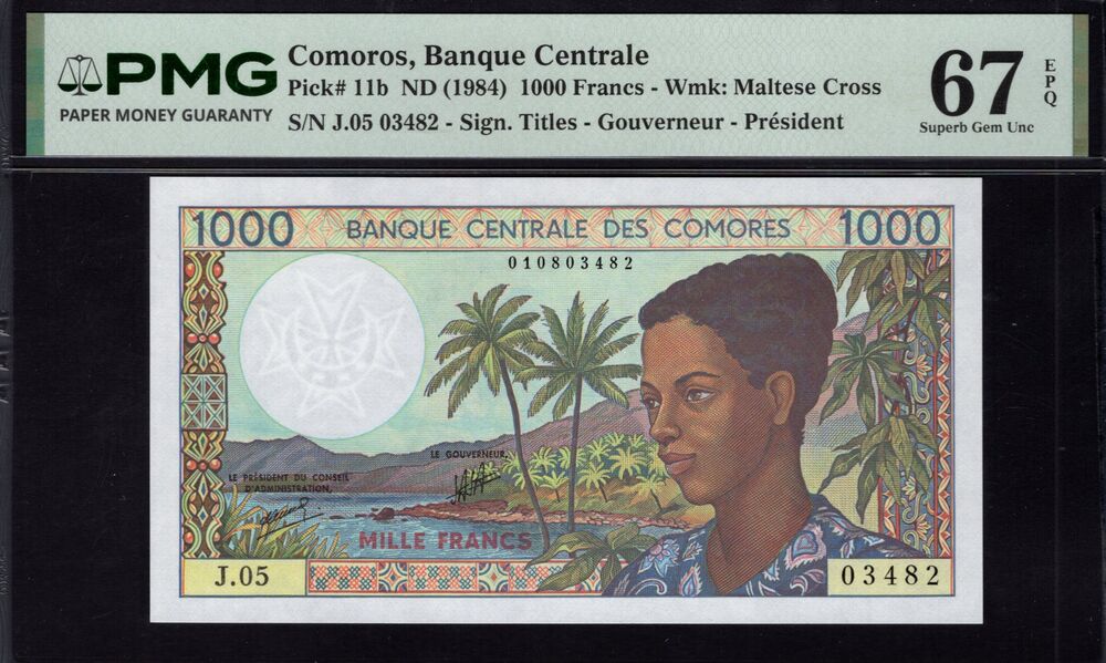 Comoros - 1000 Francs 1984 - Pick # 11b - PMG 67 EPQ