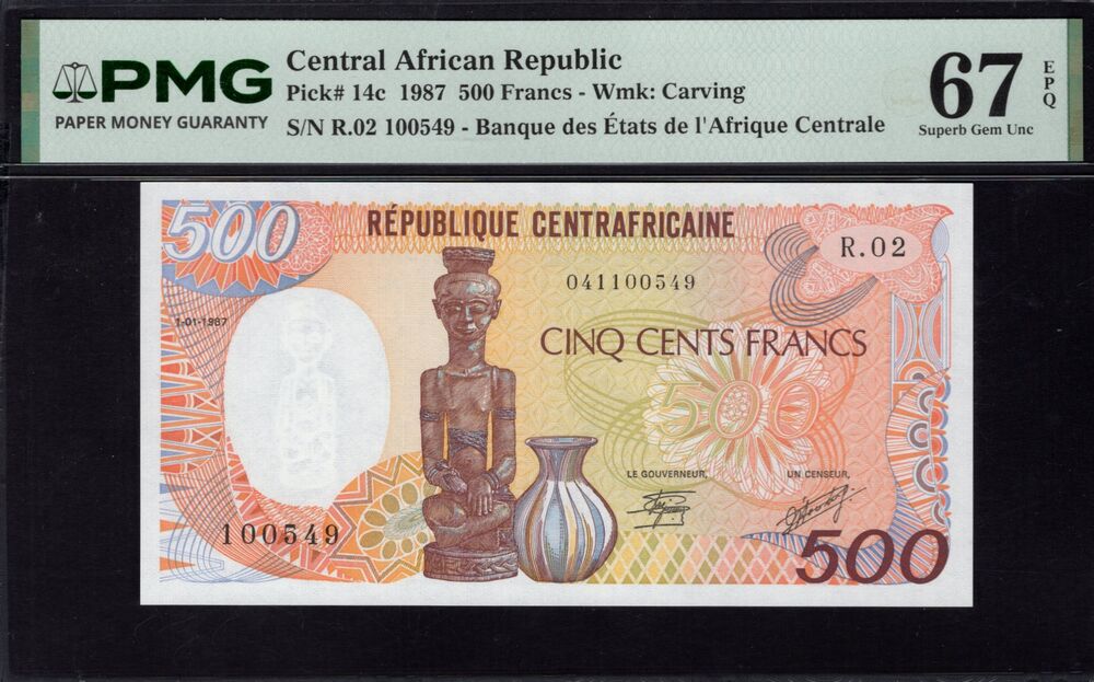 Central African Republic - 500 Francs 1987 - Pick # 14c - PMG 67 EPQ
