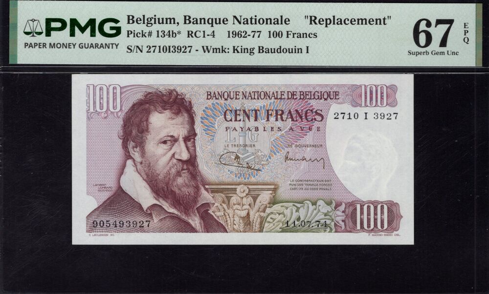 Belgium - 100 Francs 1962 - Pick # 134b* - PMG 67 EPQ