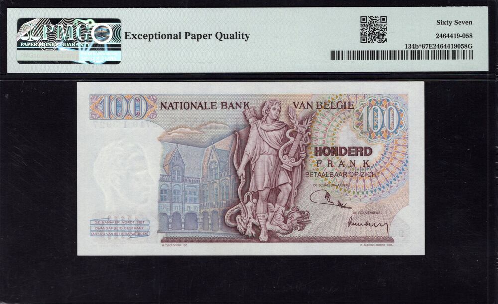 Belgium - 100 Francs 1962 - Pick # 134b* - PMG 67 EPQ