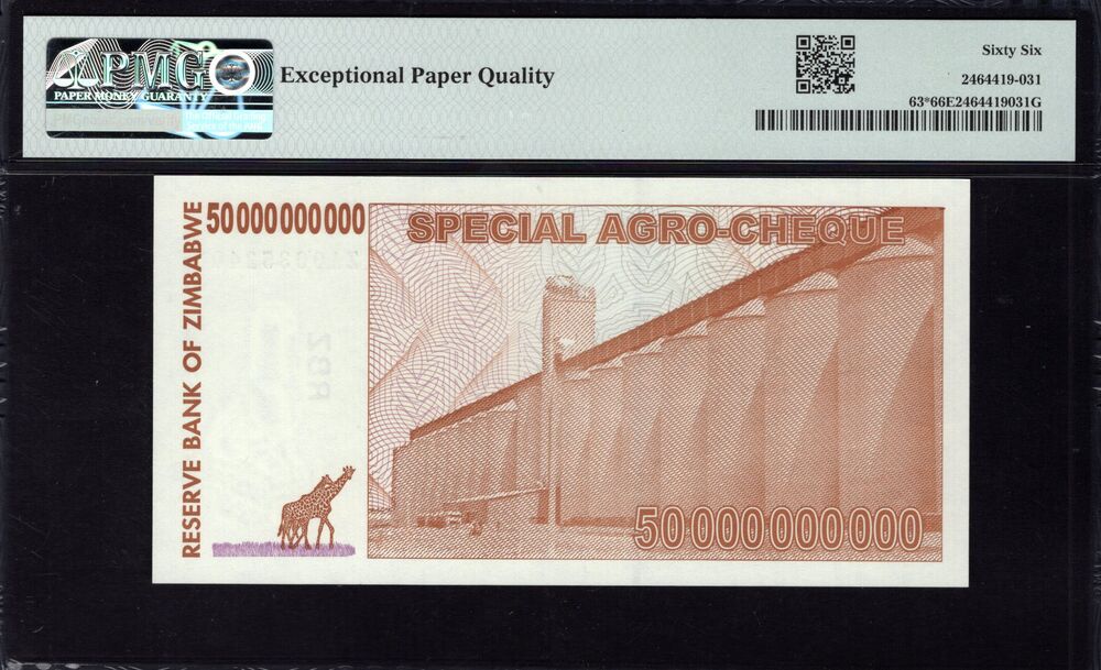 Zimbabwe - 50 Billion Dollars 2008 - Pick # 63* - PMG 66 EPQ