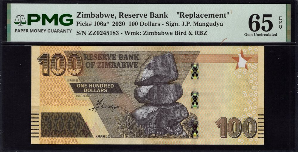 Zimbabwe - 100 Dollars 2020 - Pick # 106a* - PMG 65 EPQ