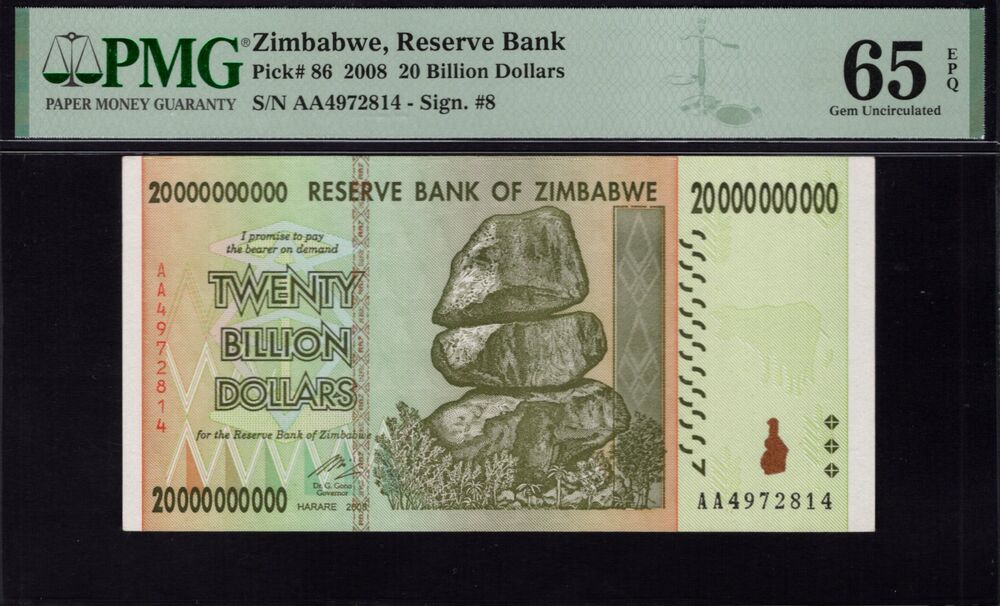 Zimbabwe - 20 Billion Dollars 2008 - Pick # 86 - PMG 65 EPQ