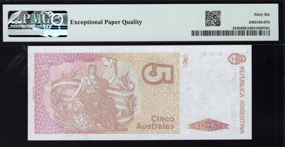 Argentinië - 5 Australes 1985 - Pick # 324b - PMG 66 EPQ