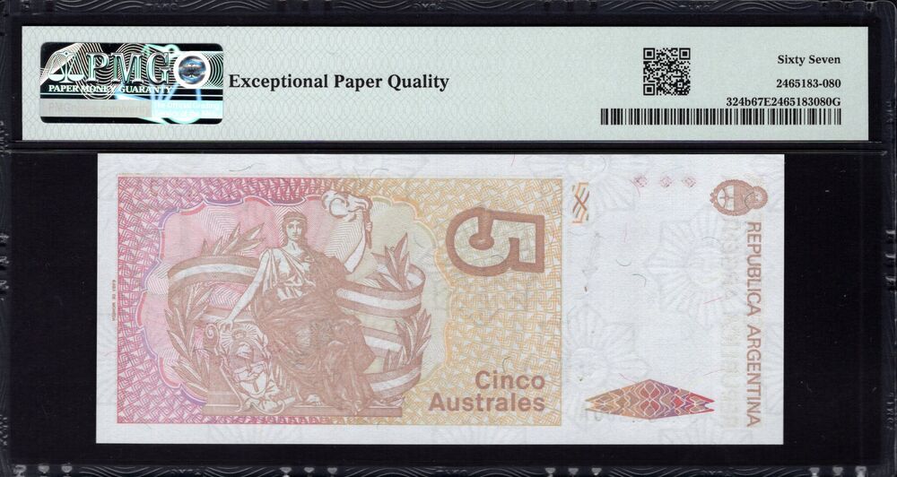 Argentinië - 5 Australes 1985 - Pick # 324b - PMG 67 EPQ