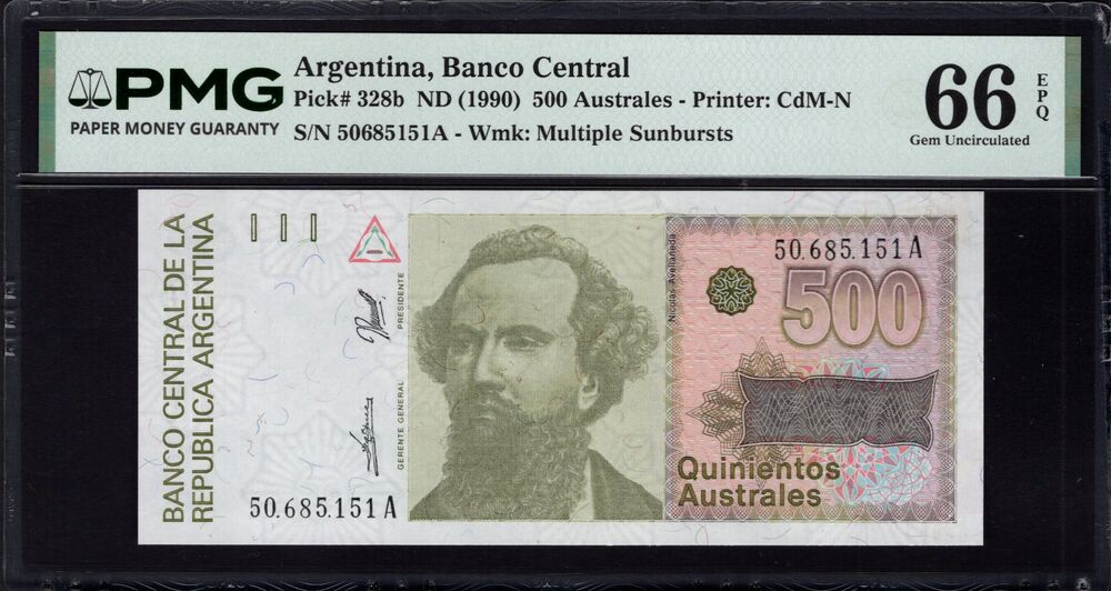 Argentinië - 500 Australes 1990 - Pick # 328b - PMG 66 EPQ