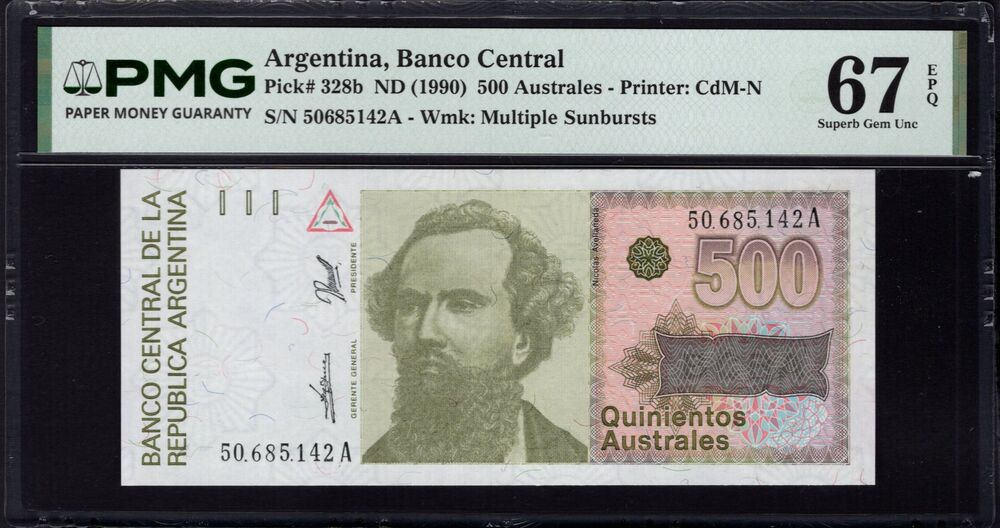Argentinië - 500 Australes 1990 - Pick # 328b - PMG 67 EPQ