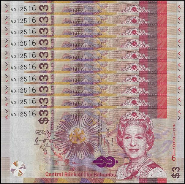 Bahamas - 3 Dollars 2019 - Pick # 78 - Set 10 PCS