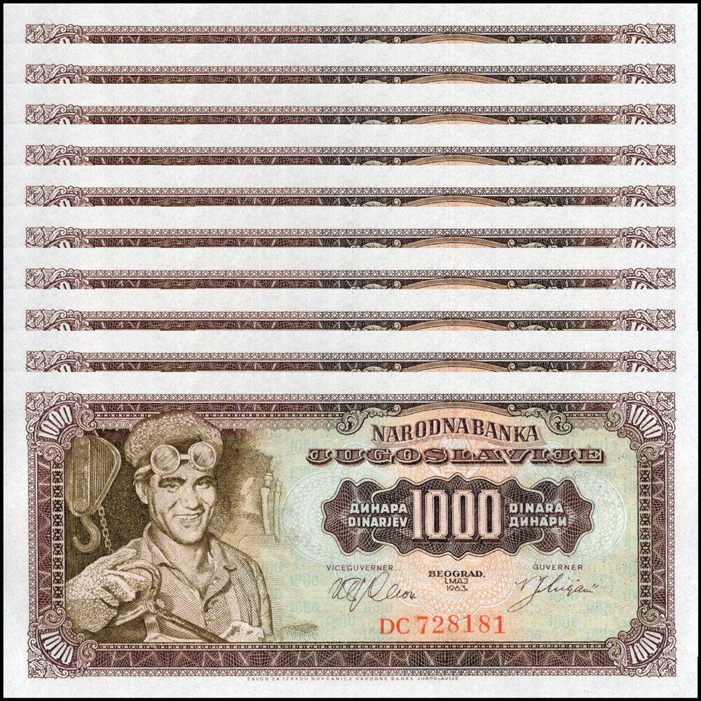 Yugoslavia - 1000 Dinara 1963 - Pick 75 - Set 10 PCS
