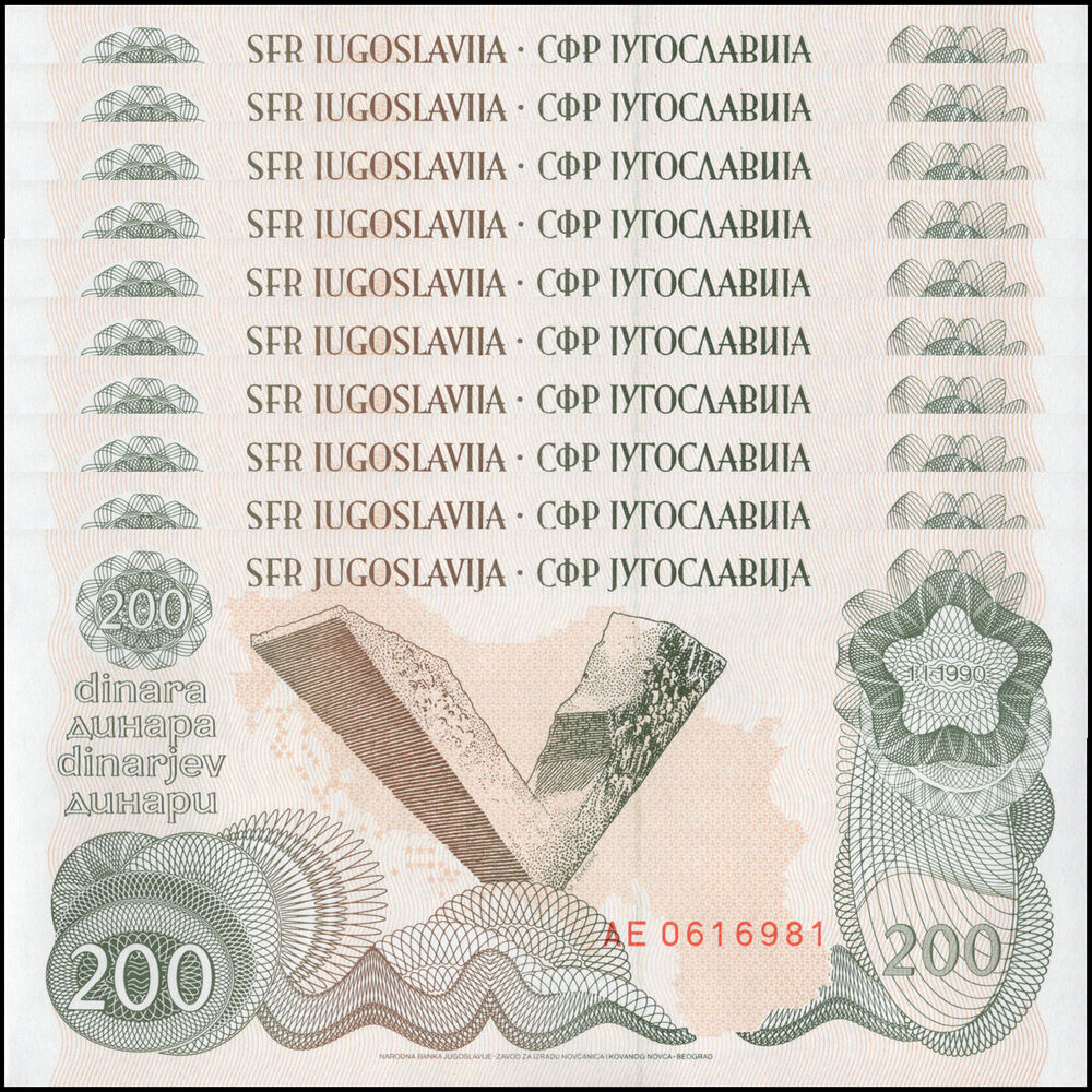 Yugoslavia - 200 Dinara 1990 - Pick- 102 - Set 10 PCS