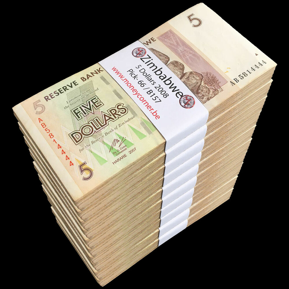 Zimbabwe - 5 Dollars 2008 - Pick- 66 / B157 - Brick 1000 PCS - USED (F,VF,XF) - Brick 1000 PCS