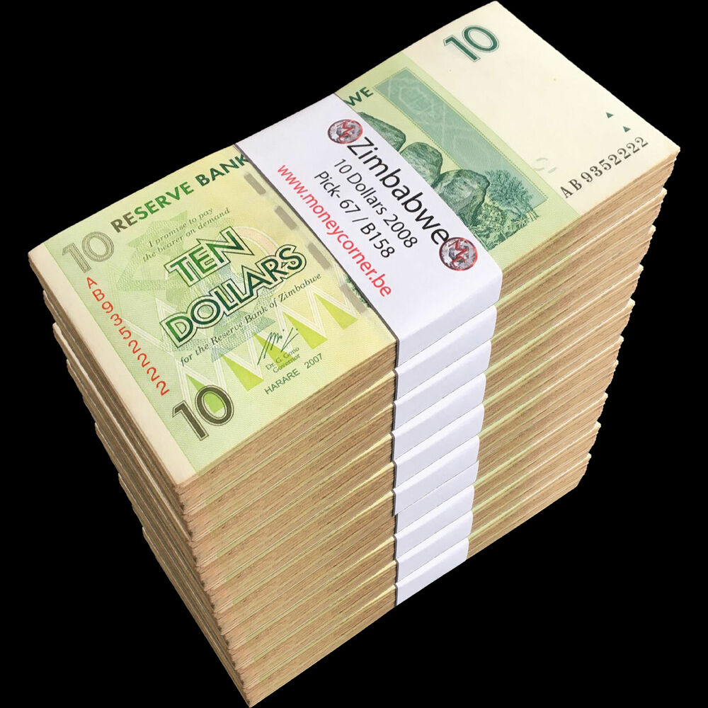 Zimbabwe - 10 Dollars 2008 - Pick- 67 / B158 - Brick 1000 PCS - USED (F,VF,XF) - Brick 1000 PCS