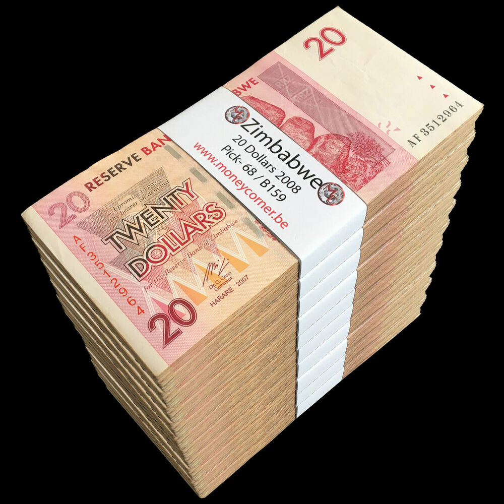 Zimbabwe - 20 Dollars 2008 - Pick- 68 / B159 - Brick 1000 PCS - USED (F,VF,XF) - Brick 1000 PCS