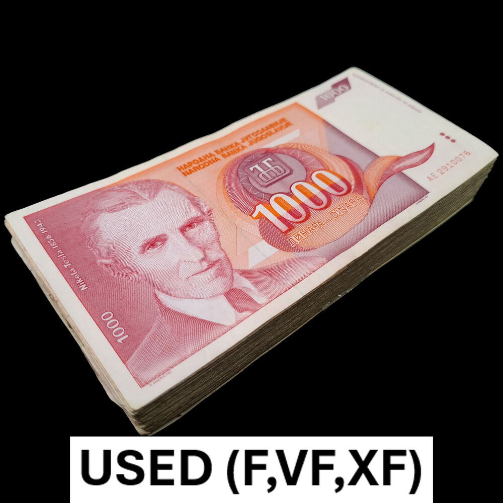 Yugoslavia - 1000 Dinara 1992 - Pick # 114 - USED (F,VF,XF) - Bundle 100 PCS