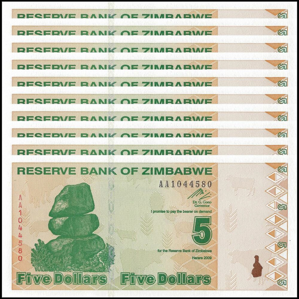 Zimbabwe - 5 Dollars 2009 - Pick- 93 / B184 - Set 10 PCS