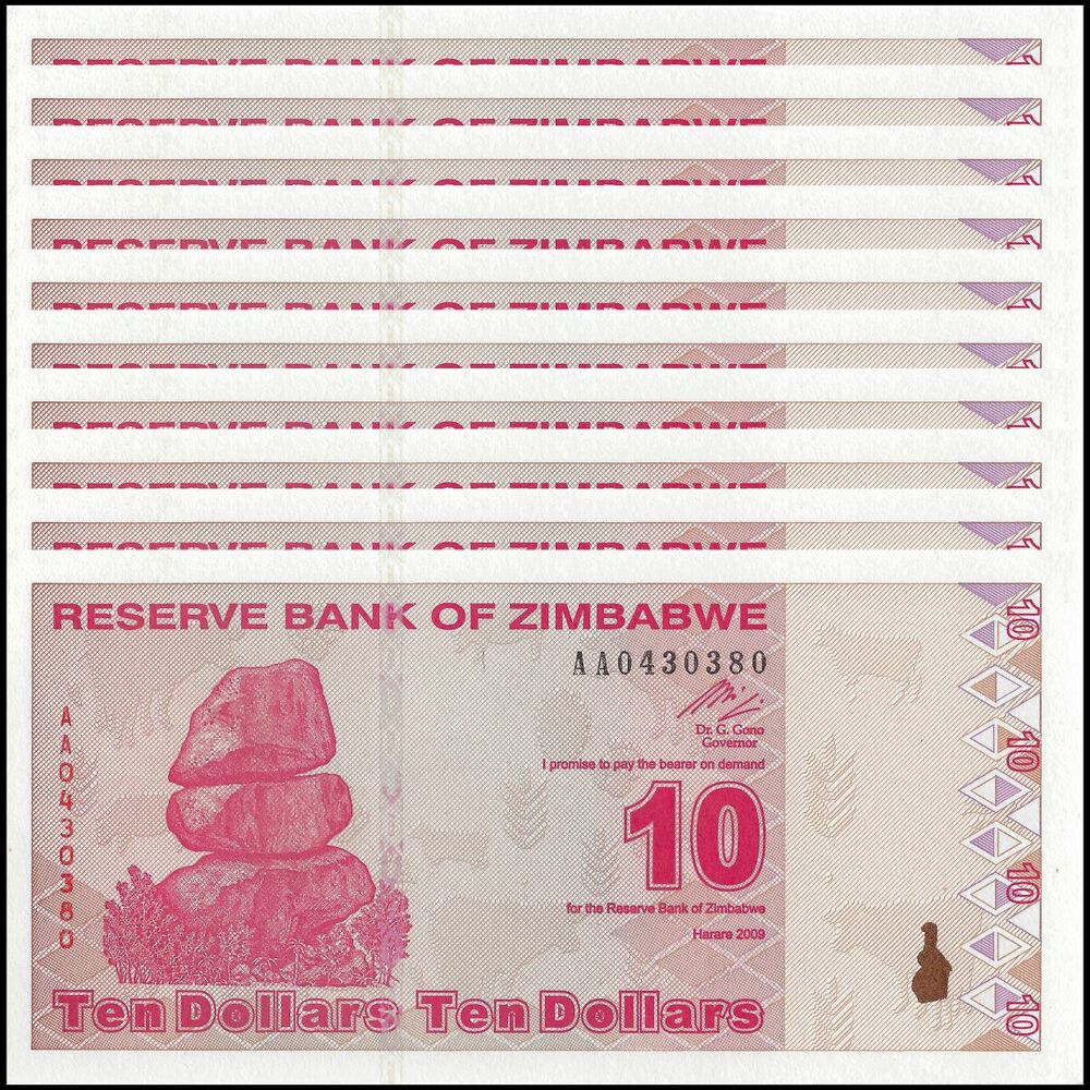 Zimbabwe - 10 Dollars 2009 - Pick- 94 / B185 - Set 10 PCS