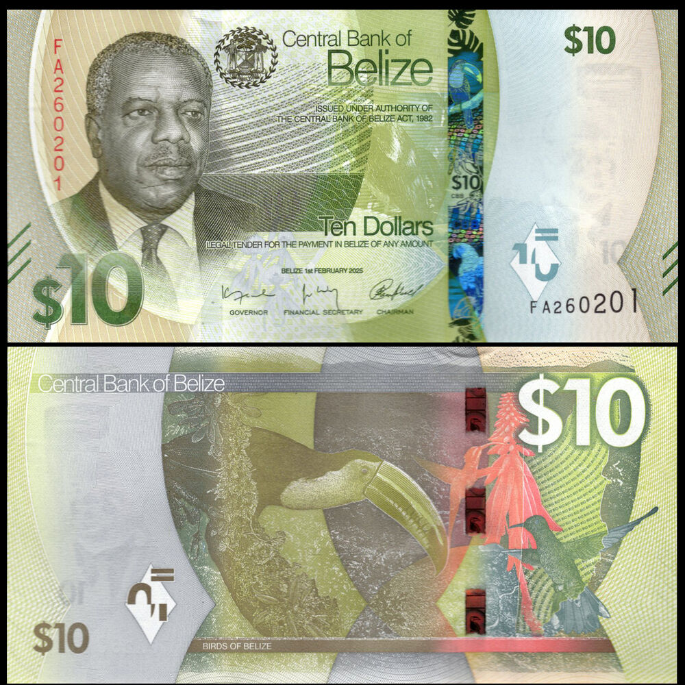 Belize -  10 Dollars 2025 - Pick # NEW - Set 10 PCS