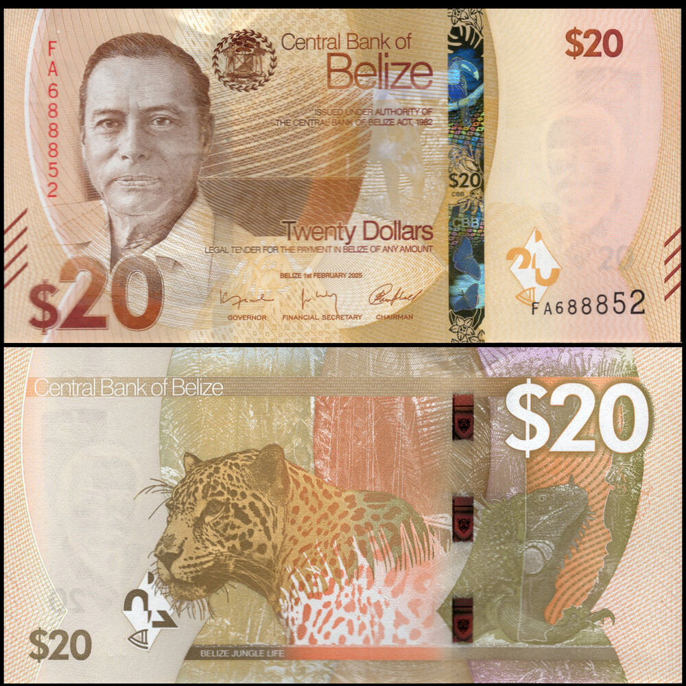 Belize -  20 Dollars 2025 - Pick # NEW - Set 10 PCS