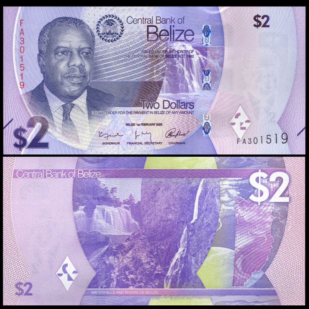 Belize -  2 Dollars 2025 - Pick # NEW - Set 10 PCS