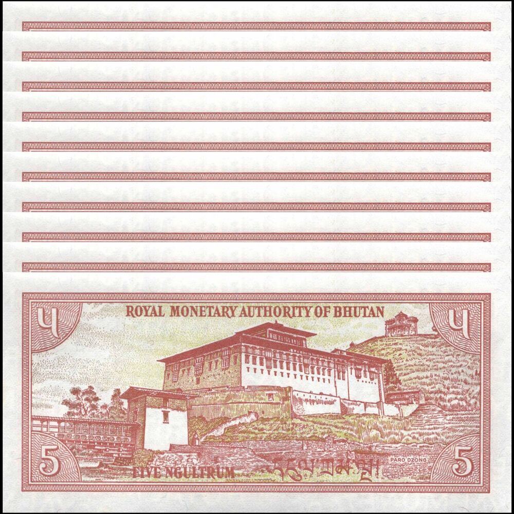 Bhutan -  5 Ngultrum 1990 - Pick # 14b - Set 10 PCS