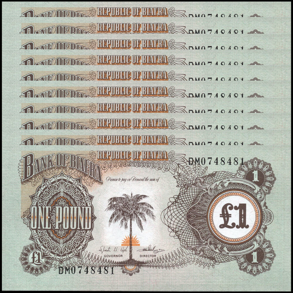 Biafra -  1 Pound 1969 - Pick # 5a - Set 10 PCS