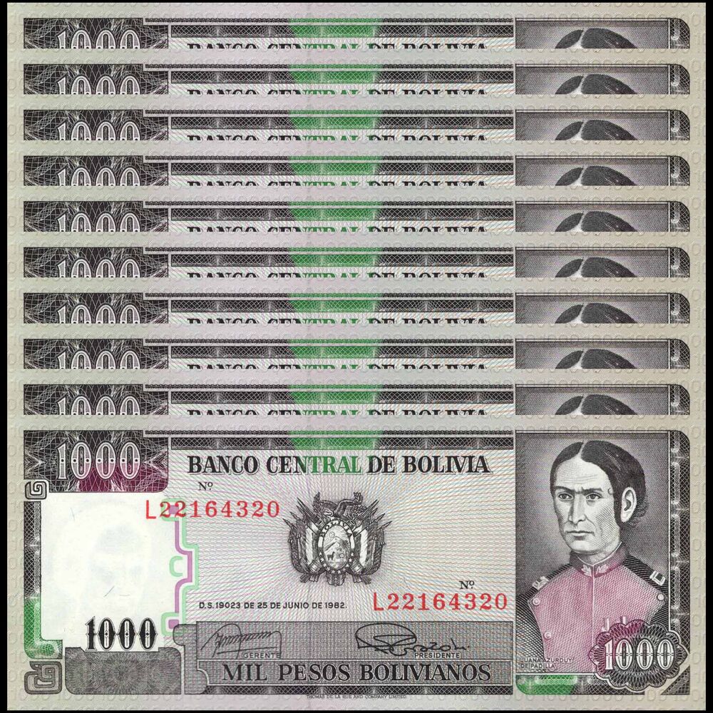 Bolivia -  1000 Bolivianos 1982 - Pick # 167 - Set 10 PCS
