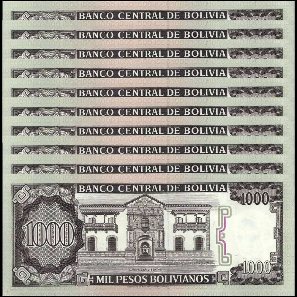 Bolivia -  1000 Bolivianos 1982 - Pick # 167 - Set 10 PCS