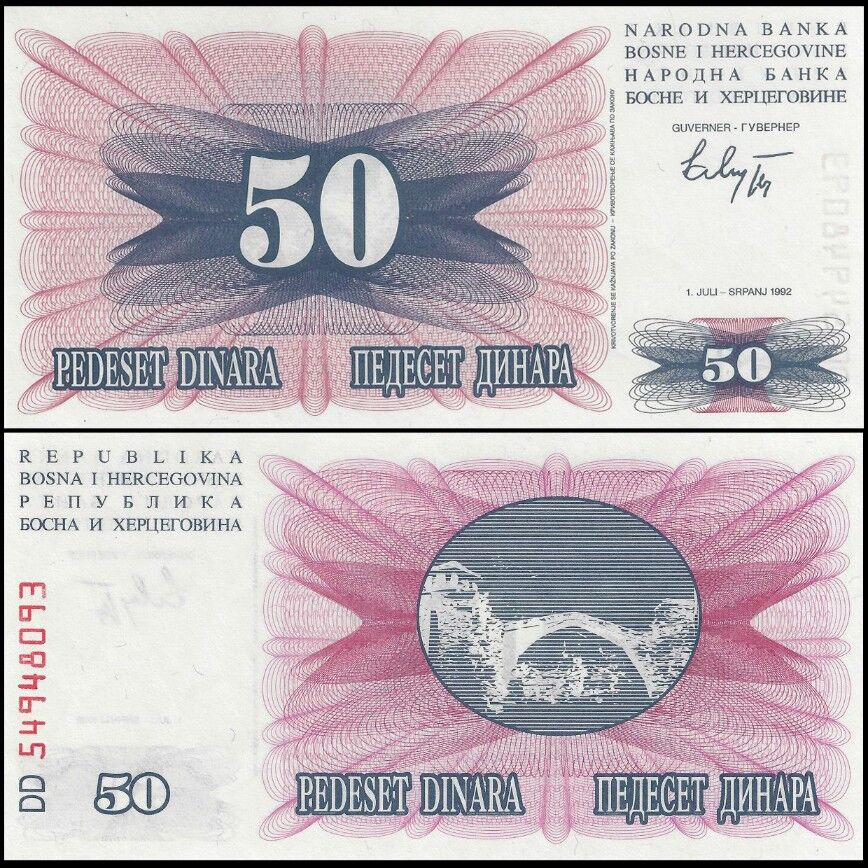 Bosnia and Herzegovina -  50 Dinara 1992 - Pick # 12 - Set 10 PCS