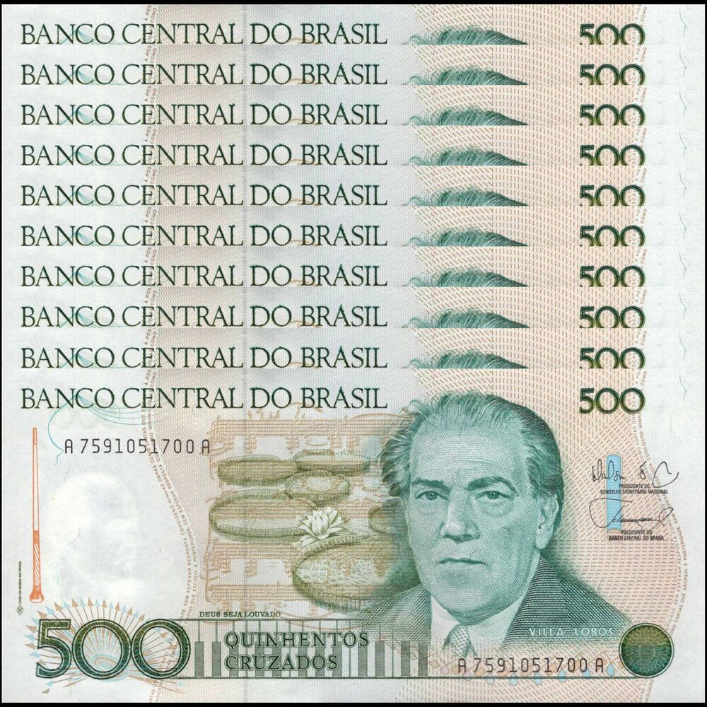 Brazil -  500 Cruzados 1988 - Pick # 212d - COMMEMORATIVE - Set 10 PCS