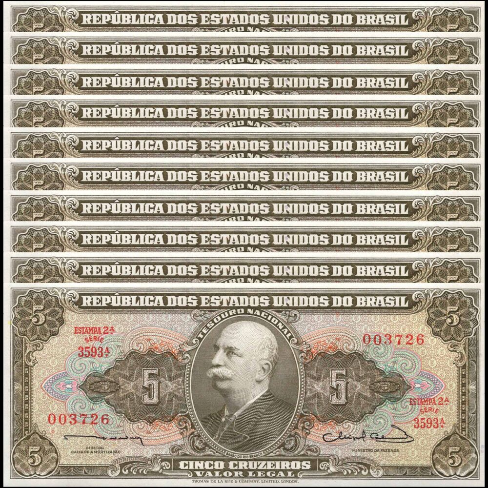 Brazil -  5 Cruzeiros 1963 - Pick # 176b - Set 10 PCS