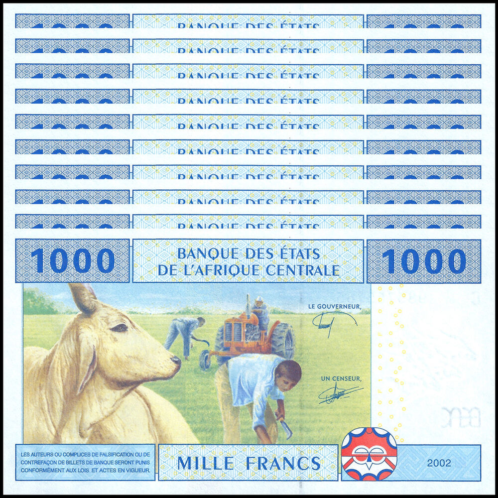 C.A.S. Chad - 1000 Francs 2002 - Pick- 607C / B107Ce - Set 10 PCS