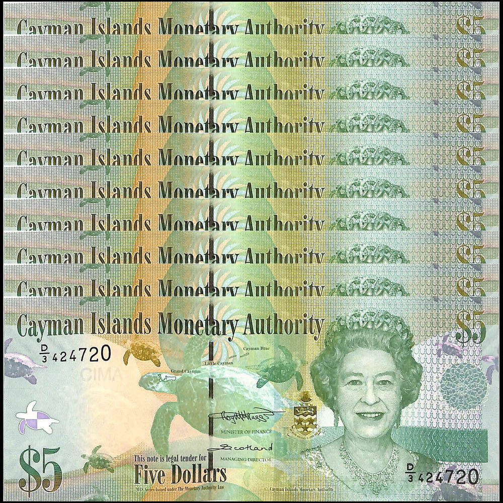 Cayman Islands - 5 Dollars 2018 - Pick # 39c - Set 10 PCS