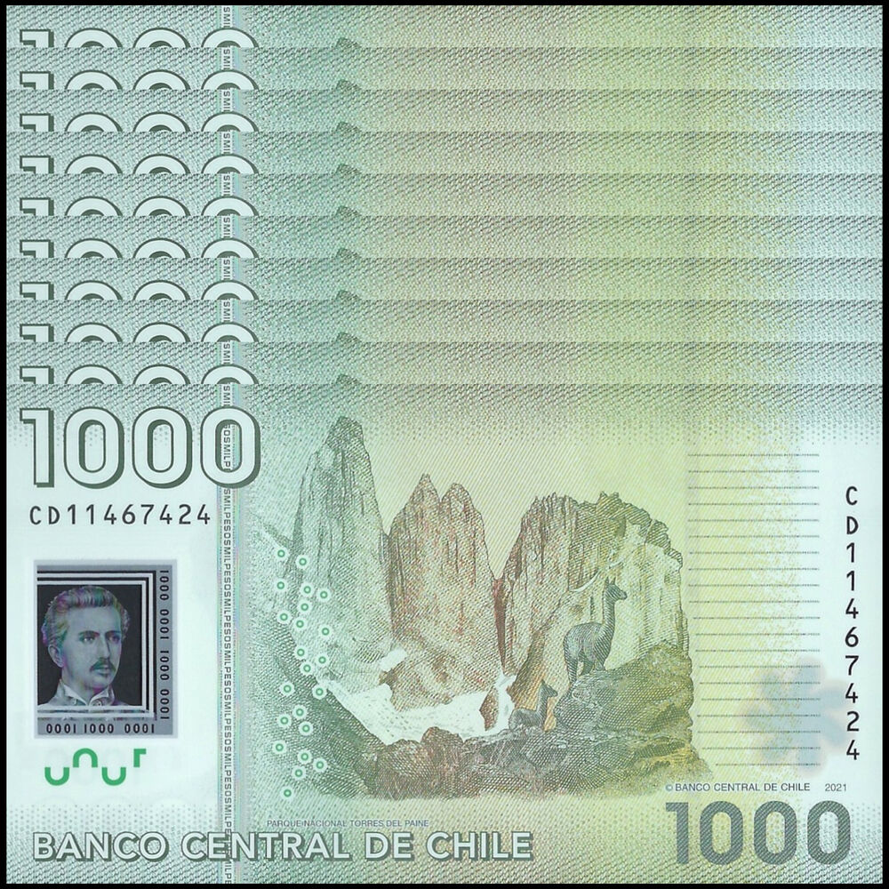 Chile -  1000 Pesos 2021 - Pick # 161k - Set 10 PCS