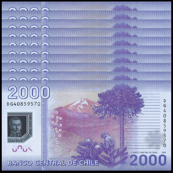 Chile - 2000 Pesos 2014 - Pick# 162d / 297d - Set 10 PCS