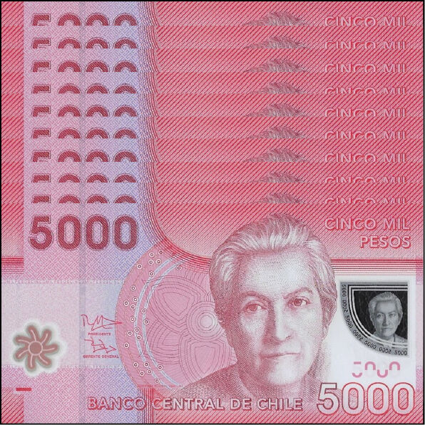 Chile -  5000 Pesos 2014 - Pick # 163e - Set 10 PCS