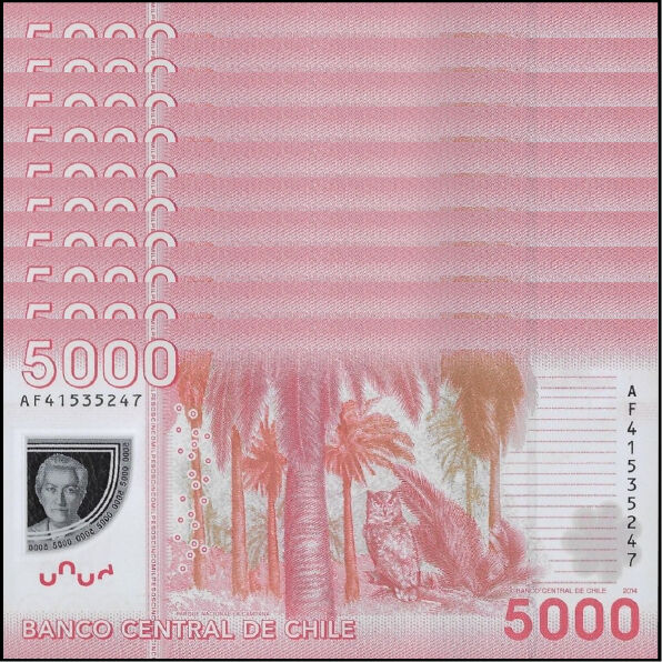 Chile -  5000 Pesos 2014 - Pick # 163e - Set 10 PCS