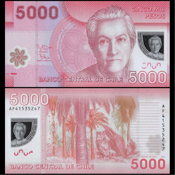 Chile -  5000 Pesos 2014 - Pick # 163e - Set 10 PCS