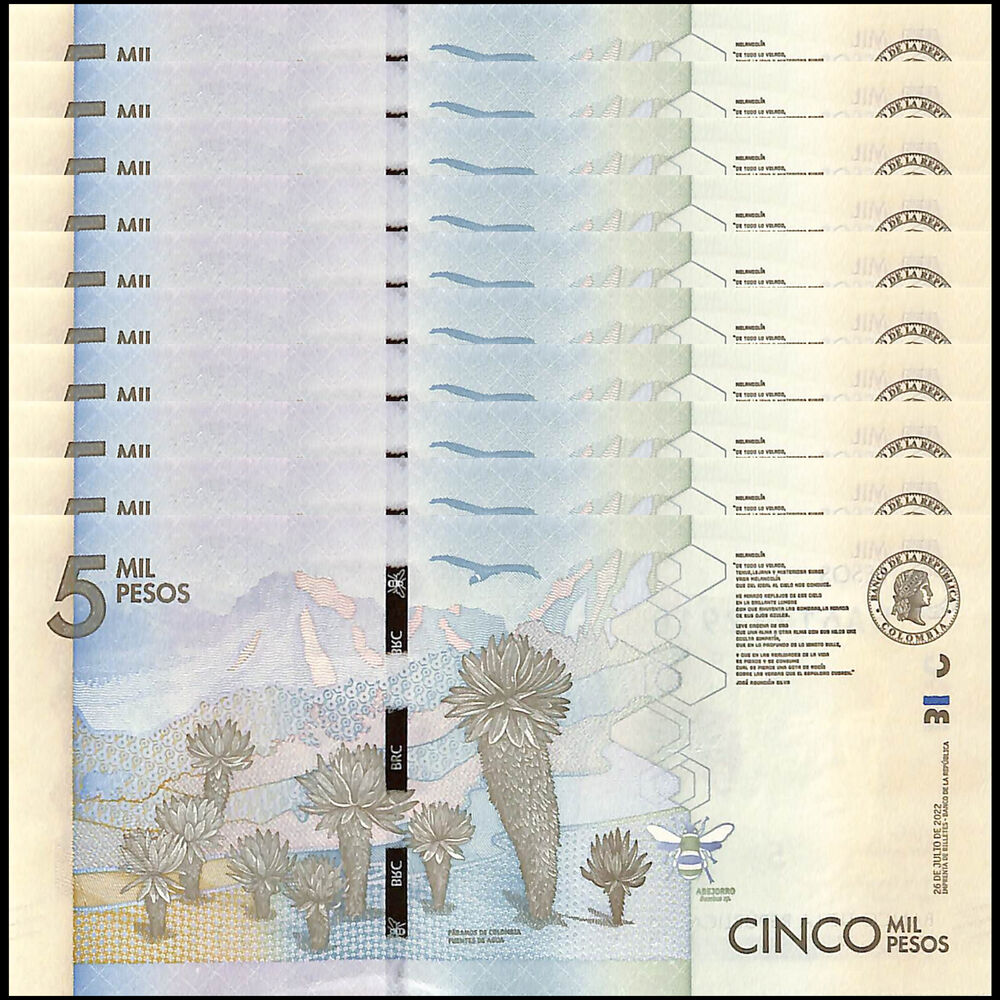 Colombia - 5000 Pesos 2022 - Pick # 459g - Set 10 PCS