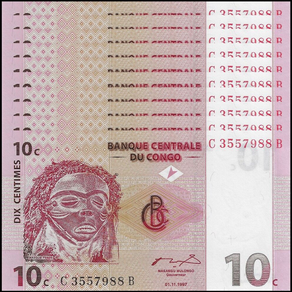 Congo -  10 Centimes 1997 - Pick # 82 - Set 10 PCS