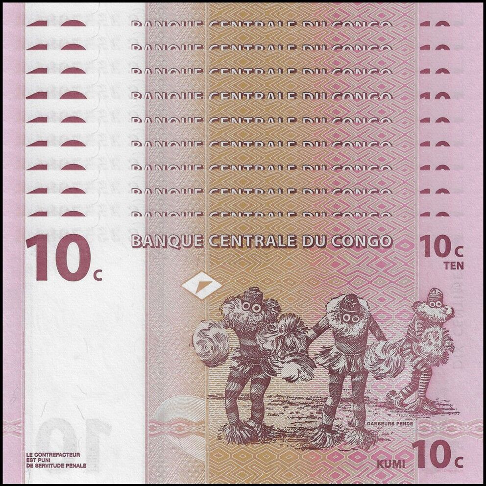Congo -  10 Centimes 1997 - Pick # 82 - Set 10 PCS