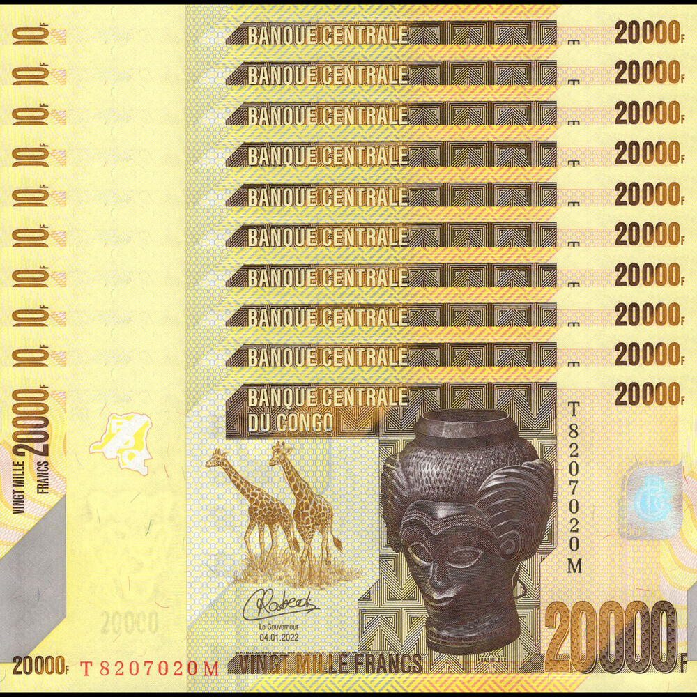 Congo - 20.000 Francs 2022 - Pick- 104d / B326d - Set 10 PCS