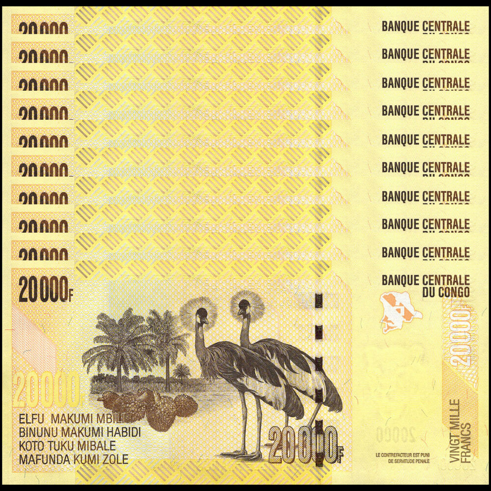 Congo - 20.000 Francs 2022 - Pick- 104d / B326d - Set 10 PCS
