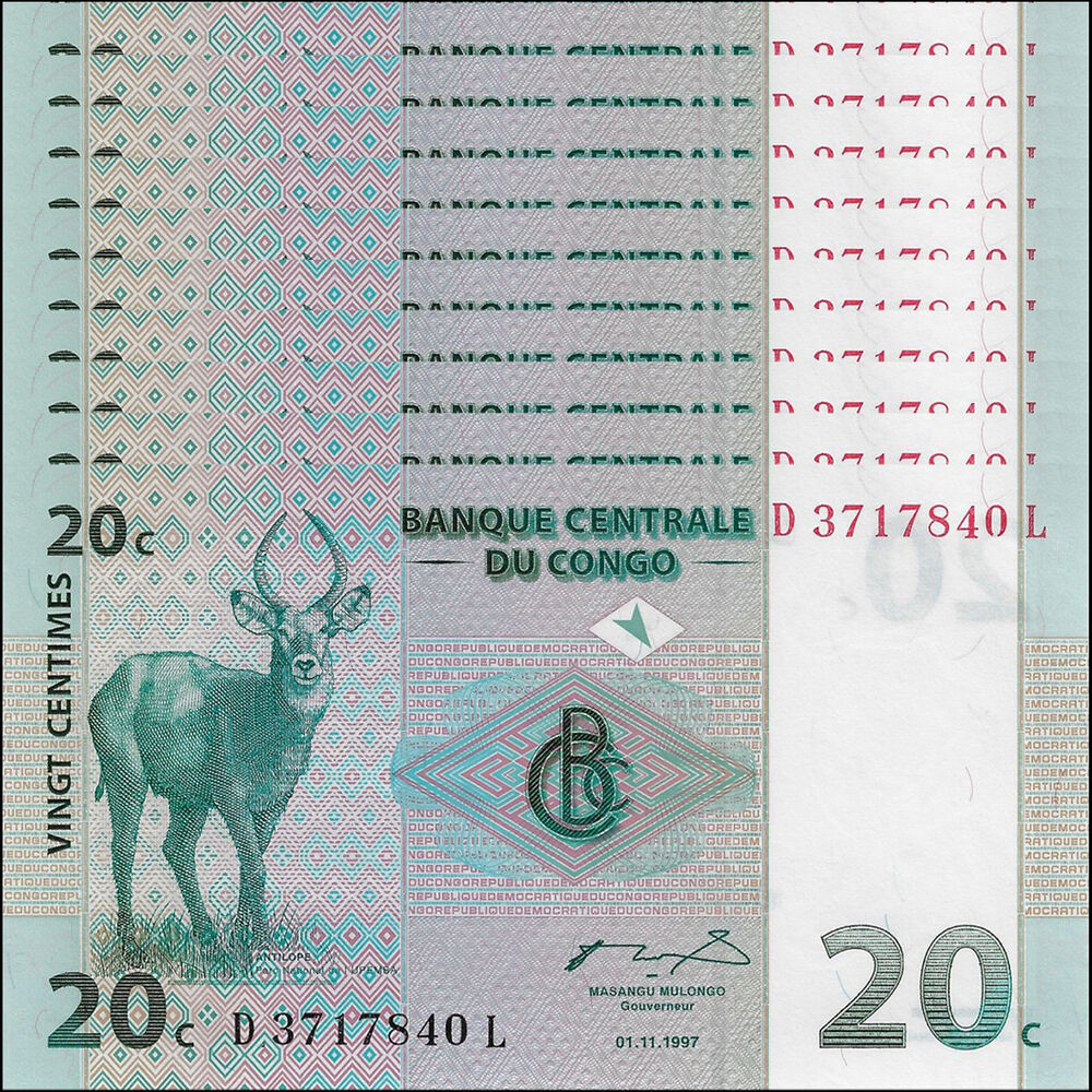 Congo - 20 Centimes 1997 - Pick- 83 - Set 10 PCS
